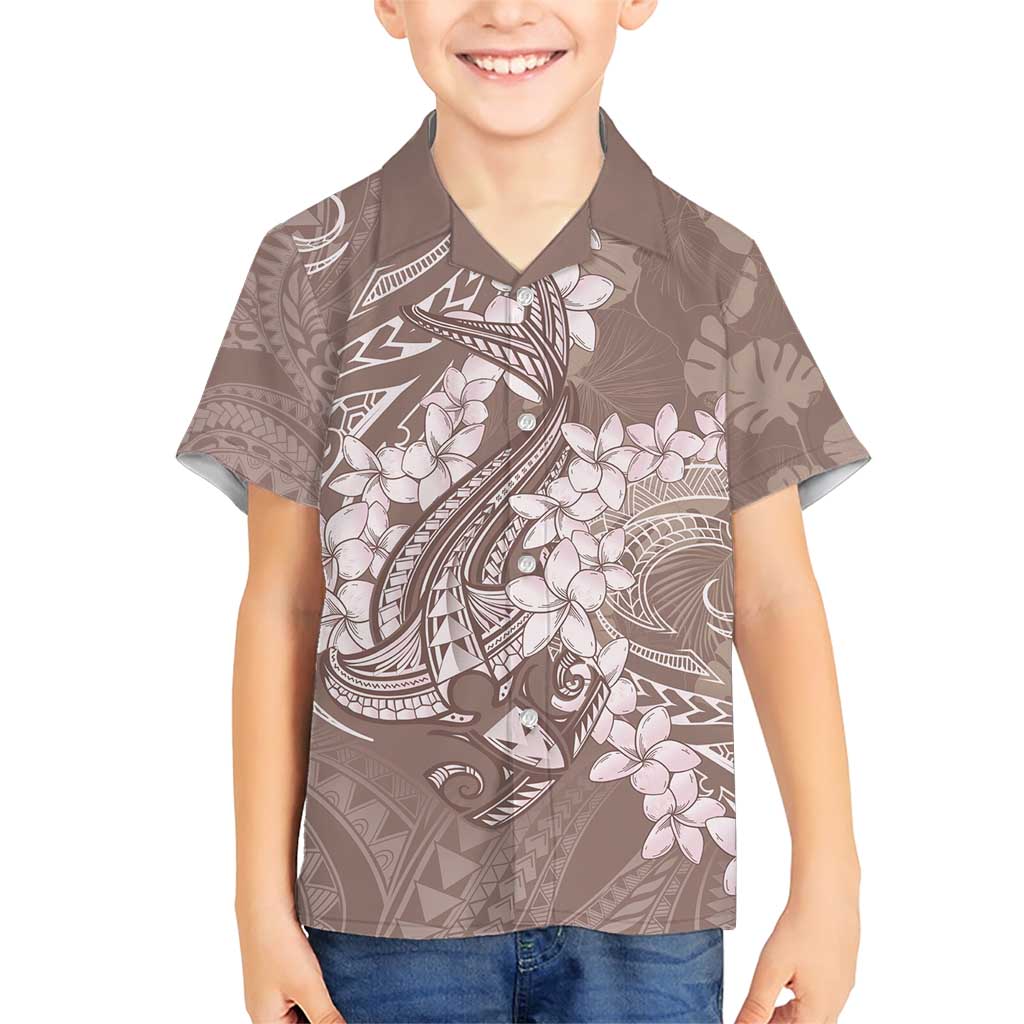 Polynesia Hammerhead Shark Tattoo With Plumeria Lei Family Matching Short Sleeve Bodycon Dress and Hawaiian Shirt