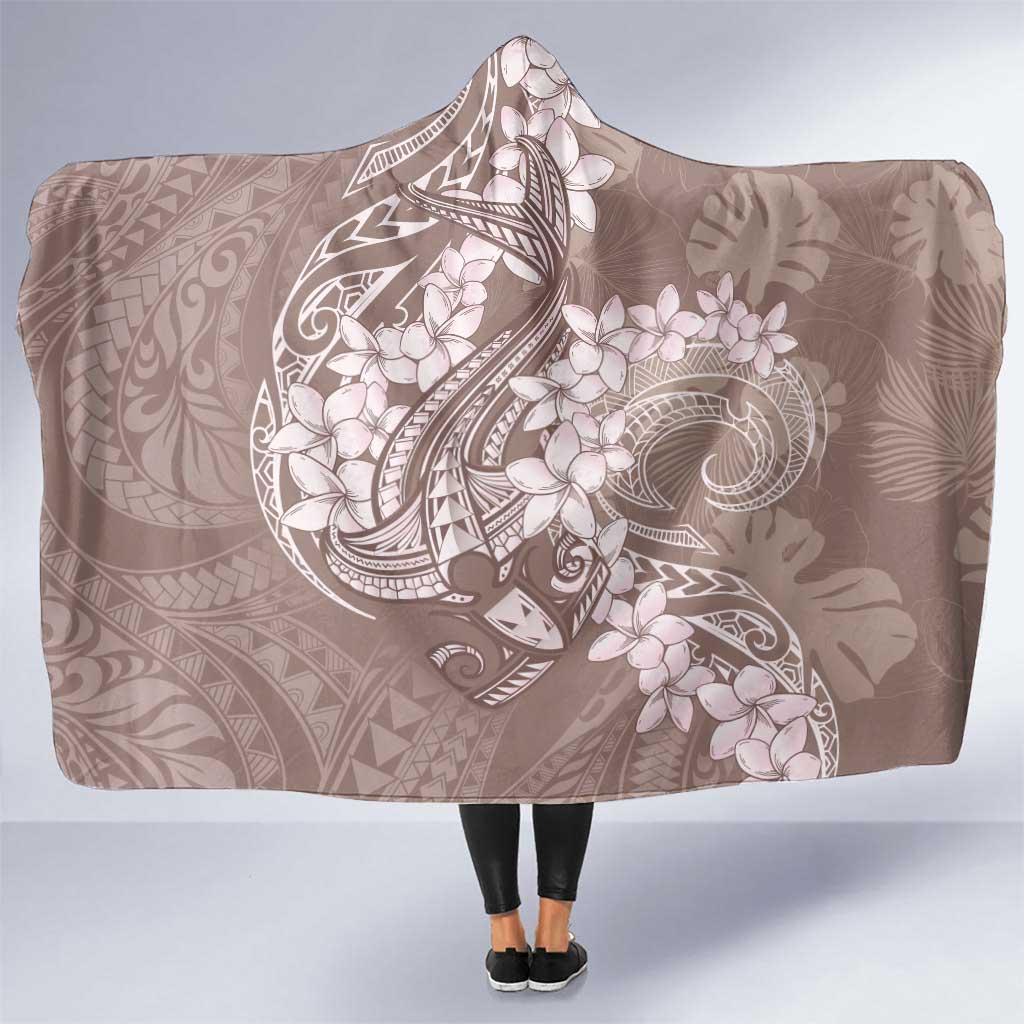 Polynesia Hammerhead Shark Tattoo With Plumeria Lei Hooded Blanket