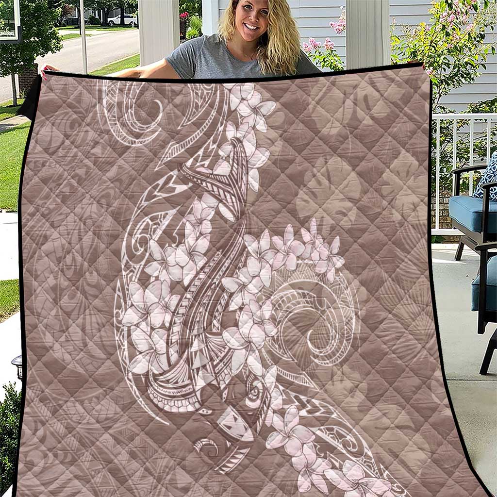 Polynesia Hammerhead Shark Tattoo With Plumeria Lei Quilt