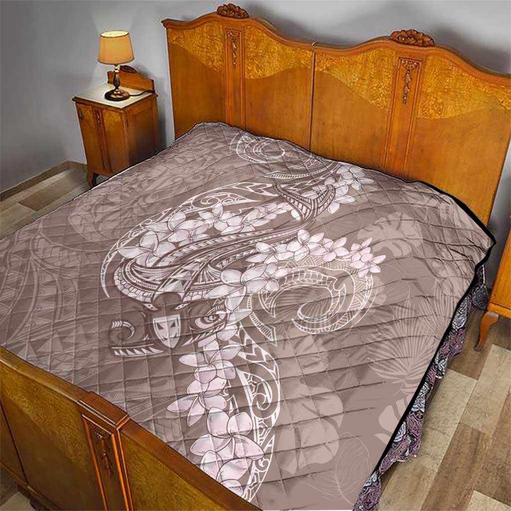 Polynesia Hammerhead Shark Tattoo With Plumeria Lei Quilt