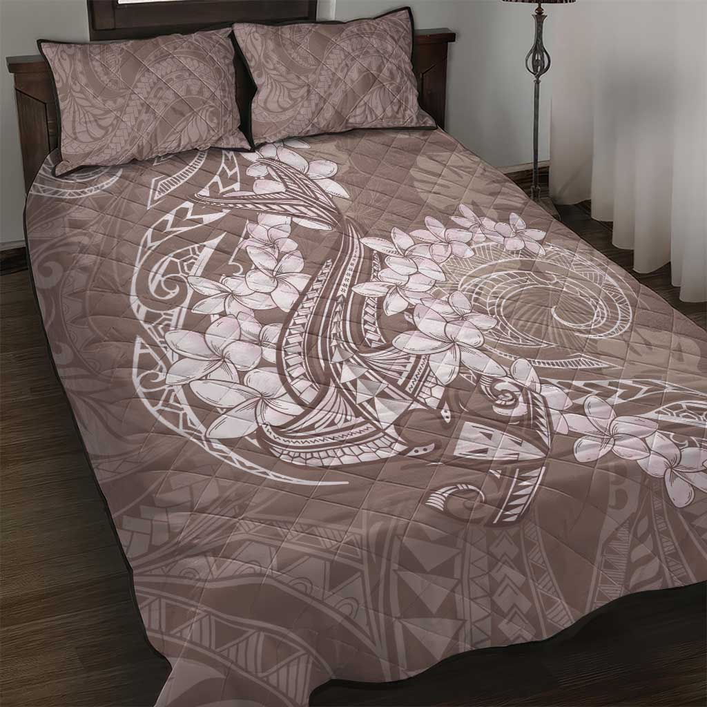 Polynesia Hammerhead Shark Tattoo With Plumeria Lei Quilt Bed Set