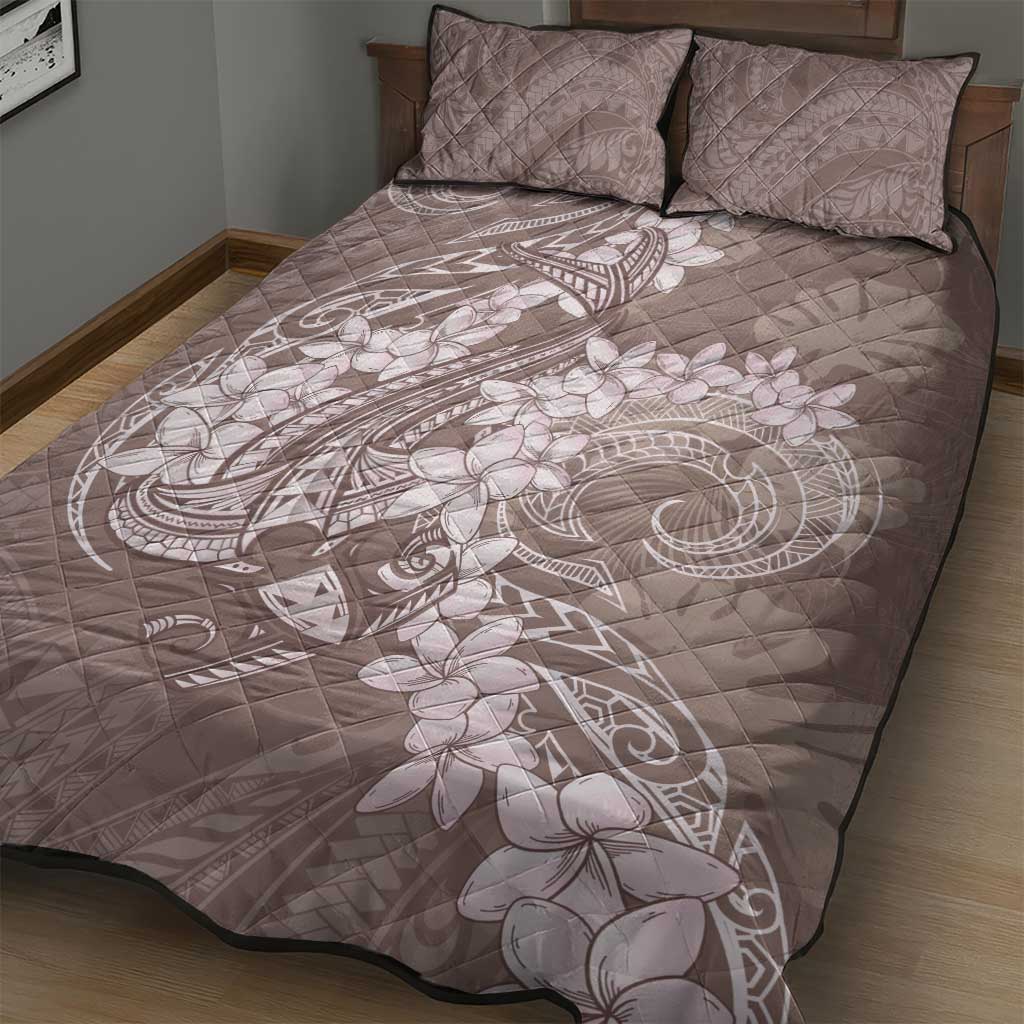 Polynesia Hammerhead Shark Tattoo With Plumeria Lei Quilt Bed Set