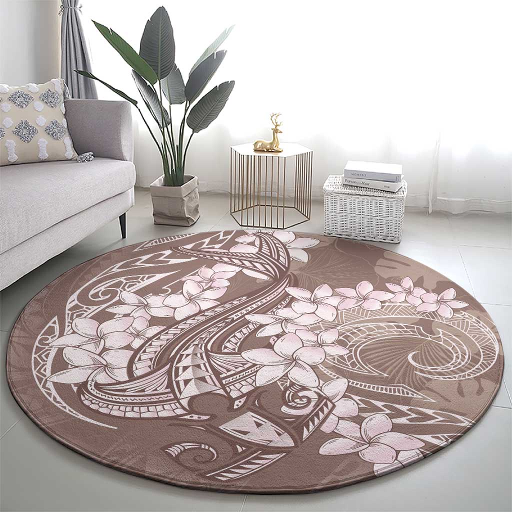 Polynesia Hammerhead Shark Tattoo With Plumeria Lei Round Carpet