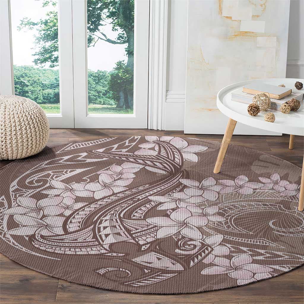 Polynesia Hammerhead Shark Tattoo With Plumeria Lei Round Carpet