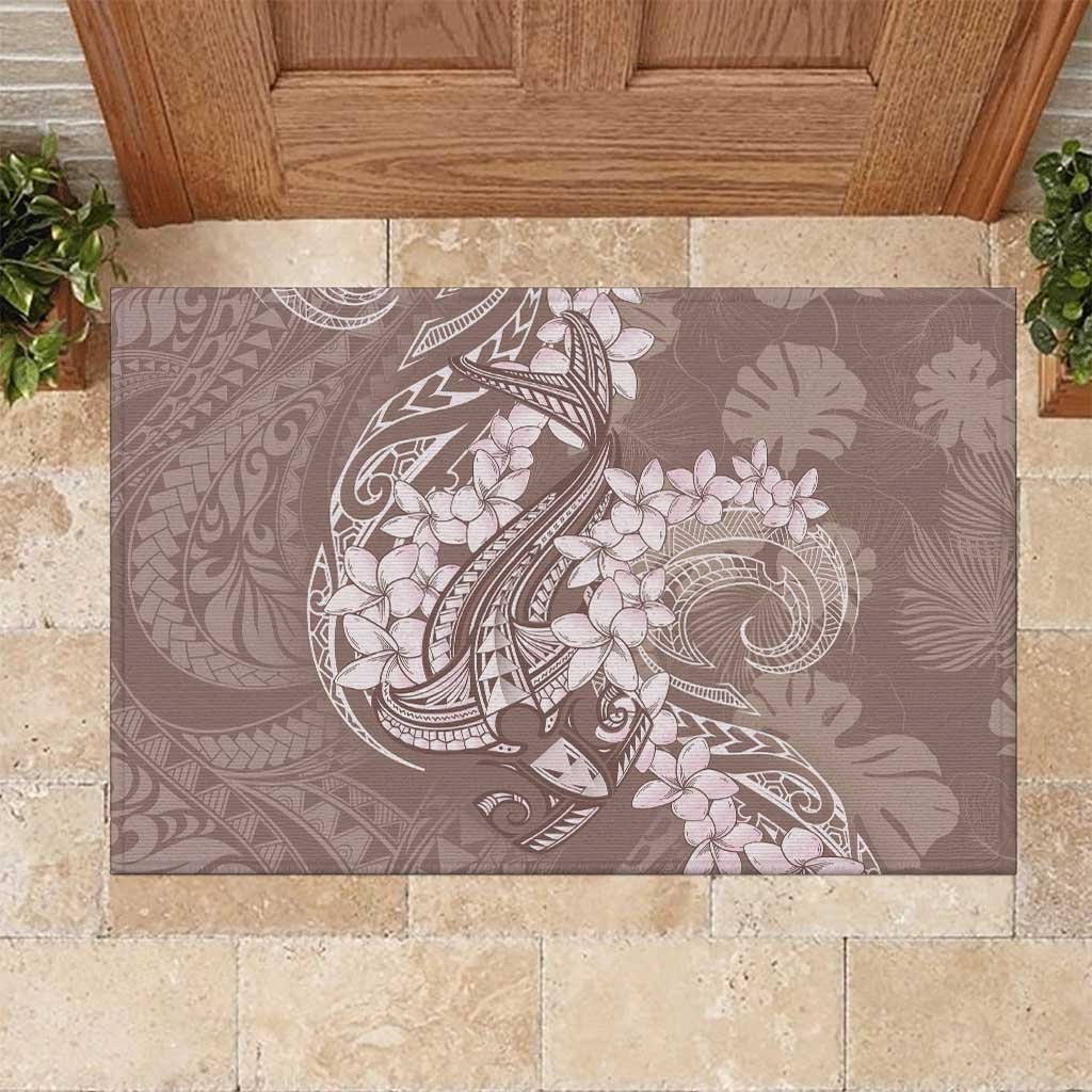 Polynesia Hammerhead Shark Tattoo With Plumeria Lei Rubber Doormat