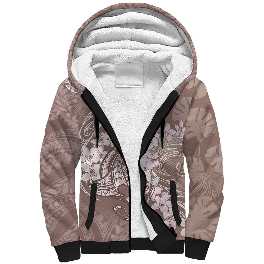 Polynesia Hammerhead Shark Tattoo With Plumeria Lei Sherpa Hoodie