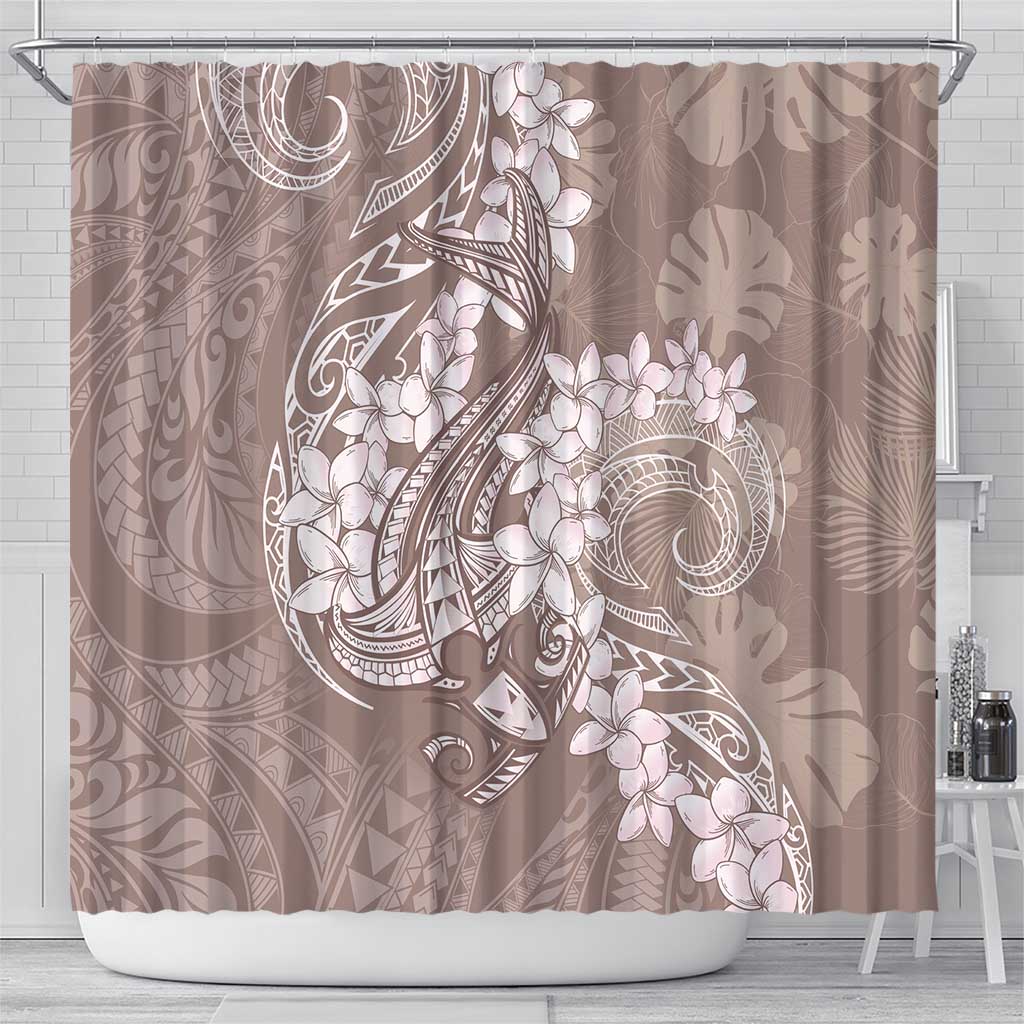 Polynesia Hammerhead Shark Tattoo With Plumeria Lei Shower Curtain