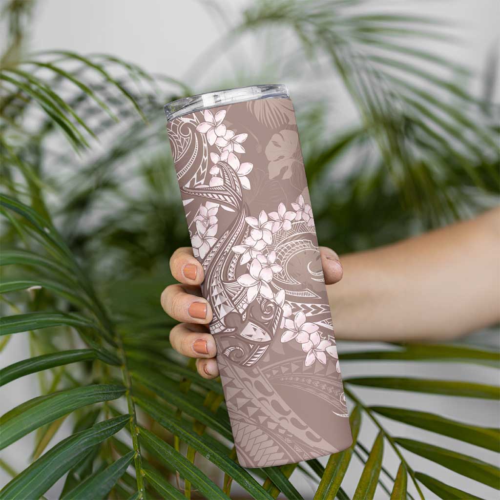 Polynesia Hammerhead Shark Tattoo With Plumeria Lei Skinny Tumbler