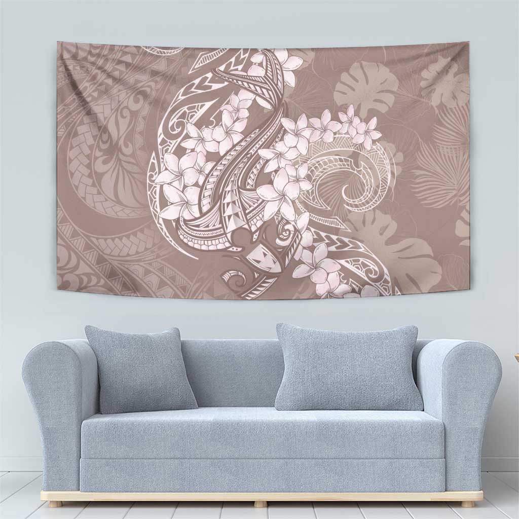 Polynesia Hammerhead Shark Tattoo With Plumeria Lei Tapestry