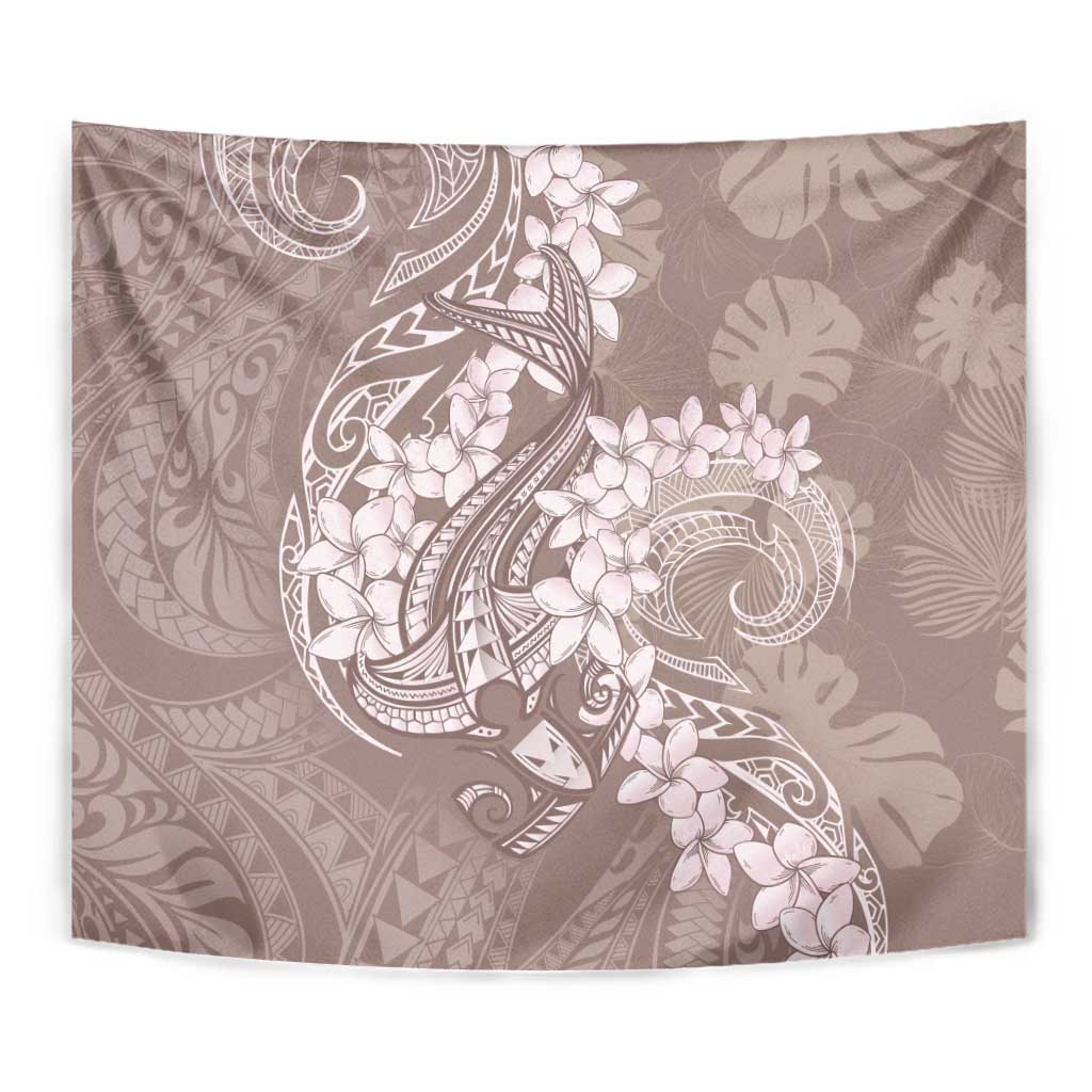 Polynesia Hammerhead Shark Tattoo With Plumeria Lei Tapestry