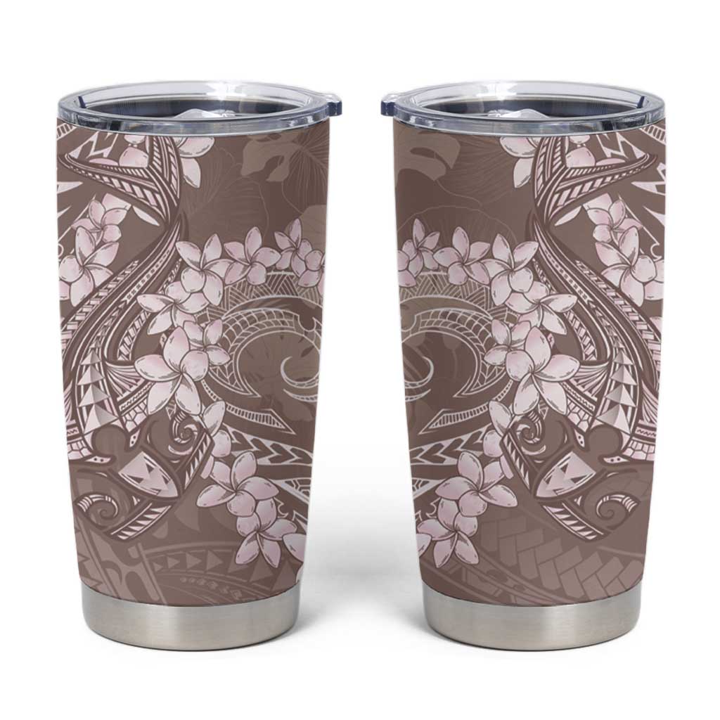 Polynesia Hammerhead Shark Tattoo With Plumeria Lei Tumbler Cup