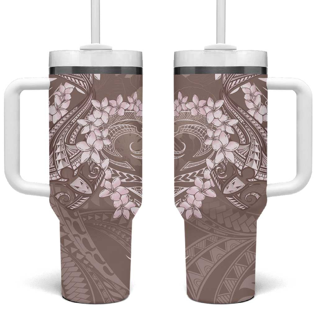 Polynesia Hammerhead Shark Tattoo With Plumeria Lei Tumbler With Handle