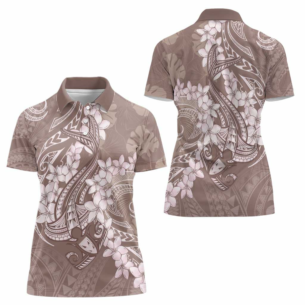 Polynesia Hammerhead Shark Tattoo With Plumeria Lei Women Polo Shirt
