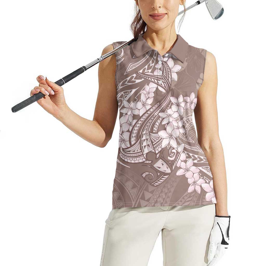 Polynesia Hammerhead Shark Tattoo With Plumeria Lei Women Sleeveless Polo Shirt