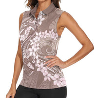 Polynesia Hammerhead Shark Tattoo With Plumeria Lei Women Sleeveless Polo Shirt