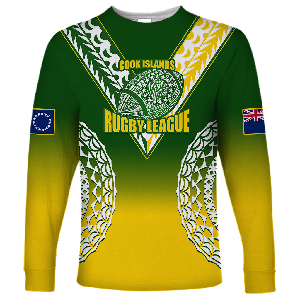 Personalised Cook Islands Rugby Long Sleeve Shirt Pacific Go The Kukis Gradient Style LT14 Unisex Green - Polynesian Pride