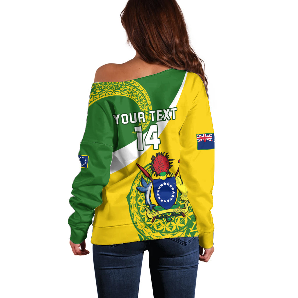Personalised Cook Islands Rugby Off Shoulder Sweater Pacific Go The Kukis Sporty Style LT14 - Polynesian Pride