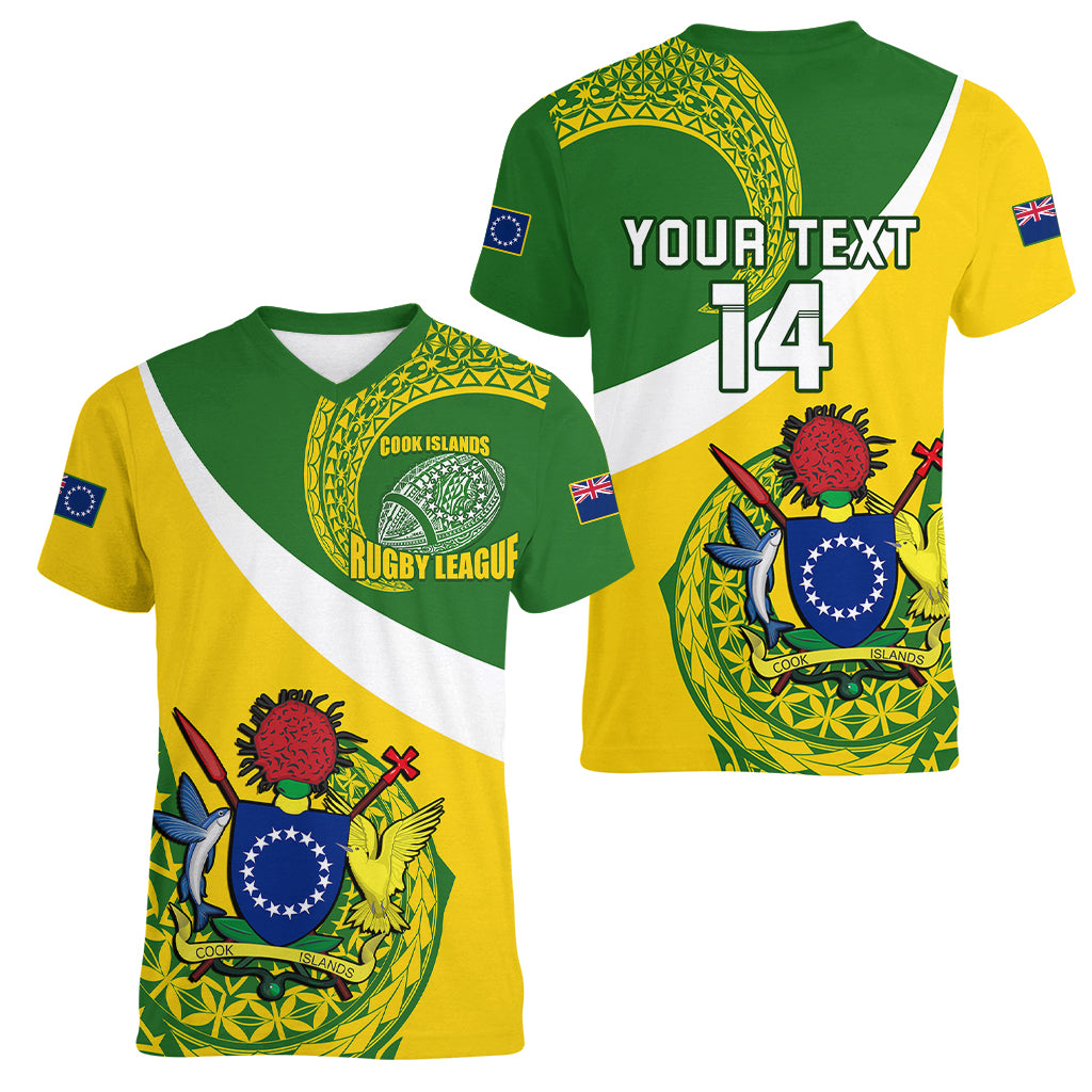 Personalised Cook Islands Rugby Women V Neck T Shirt Pacific Go The Kukis Sporty Style LT14 - Polynesian Pride