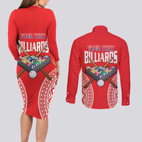 Personalised Taiwan Billiards Couples Matching Long Sleeve Bodycon Dress and Long Sleeve Button Shirt Eight-ball Pool Polynesia Tattoo - Polynesian Pride