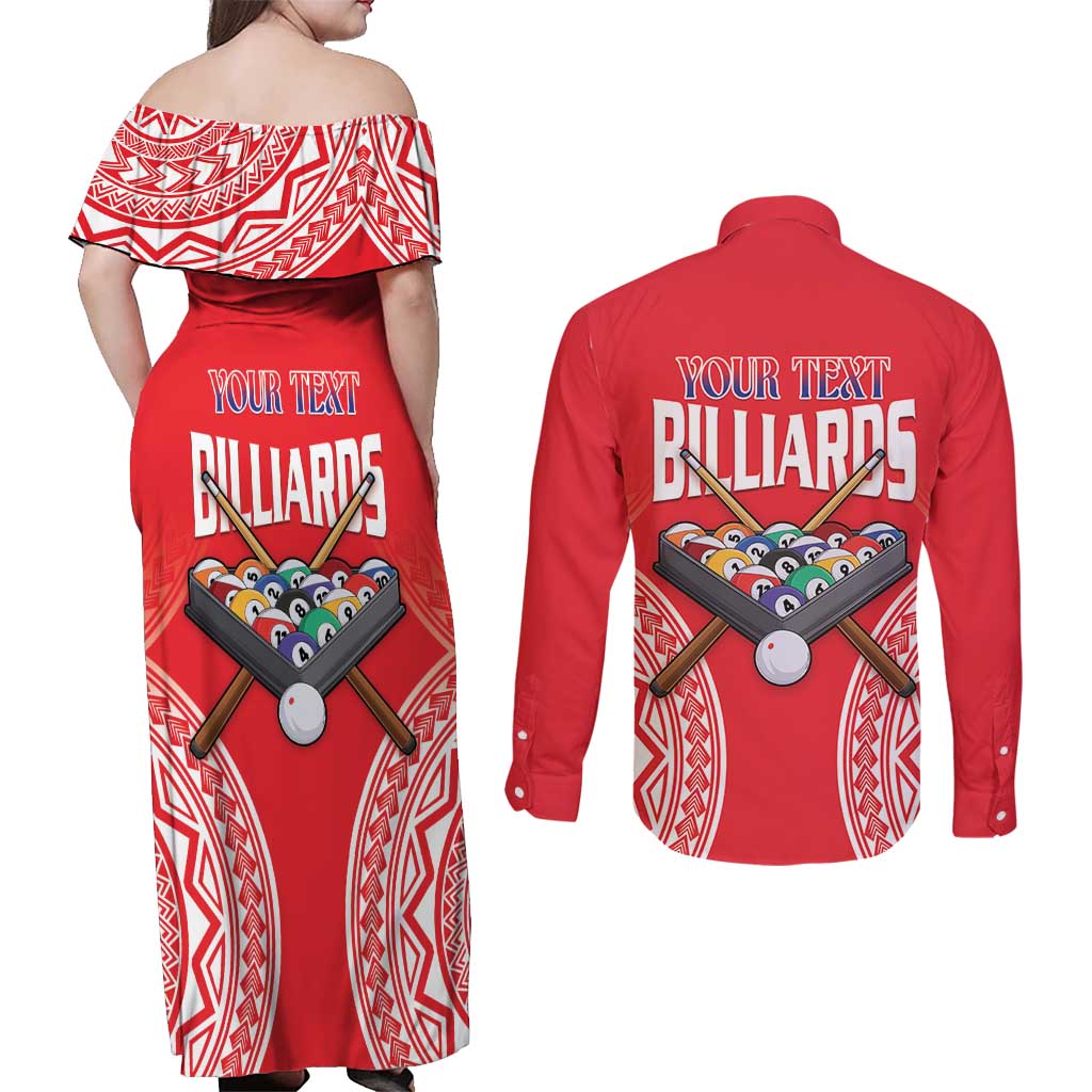 Personalised Taiwan Billiards Couples Matching Off Shoulder Maxi Dress and Long Sleeve Button Shirt Eight-ball Pool Polynesia Tattoo - Polynesian Pride