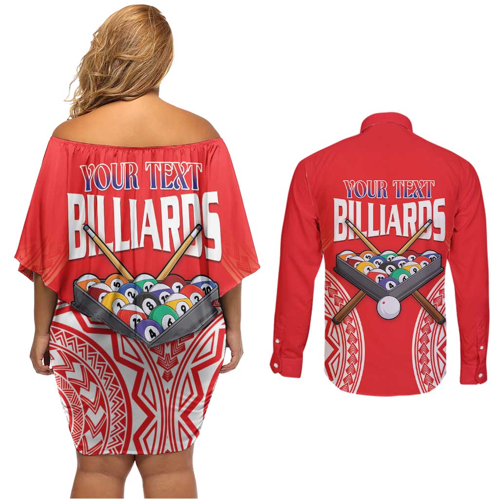 Personalised Taiwan Billiards Couples Matching Off Shoulder Short Dress and Long Sleeve Button Shirt Eight-ball Pool Polynesia Tattoo - Polynesian Pride