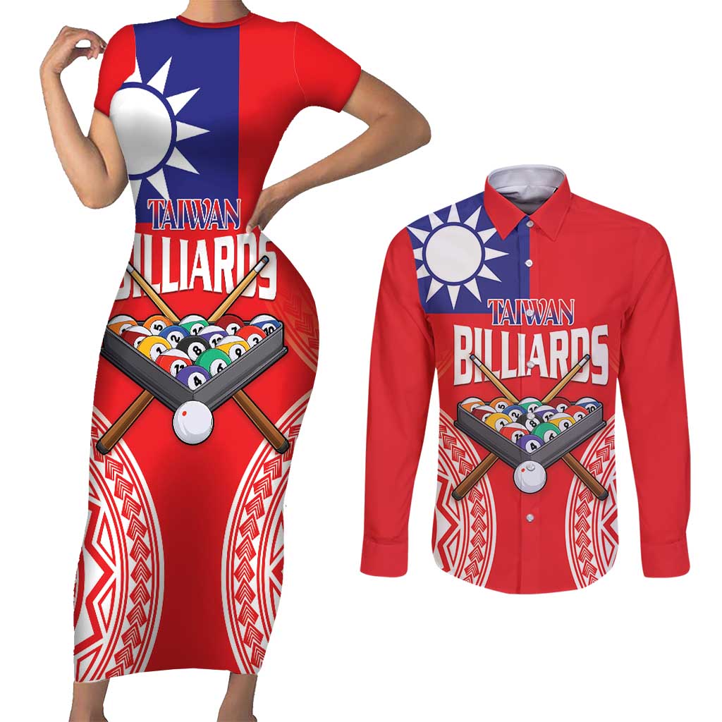 Personalised Taiwan Billiards Couples Matching Short Sleeve Bodycon Dress and Long Sleeve Button Shirt Eight-ball Pool Polynesia Tattoo - Polynesian Pride