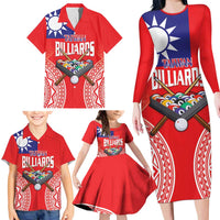 Personalised Taiwan Billiards Family Matching Long Sleeve Bodycon Dress and Hawaiian Shirt Eight-ball Pool Polynesia Tattoo - Polynesian Pride