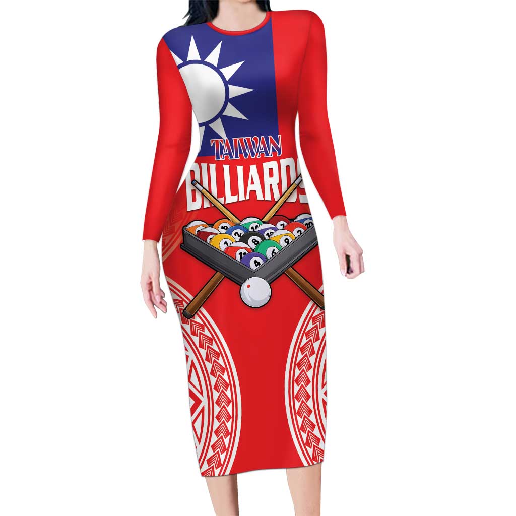 Personalised Taiwan Billiards Family Matching Long Sleeve Bodycon Dress and Hawaiian Shirt Eight-ball Pool Polynesia Tattoo - Polynesian Pride