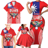 Personalised Taiwan Billiards Family Matching Short Sleeve Bodycon Dress and Hawaiian Shirt Eight-ball Pool Polynesia Tattoo - Polynesian Pride