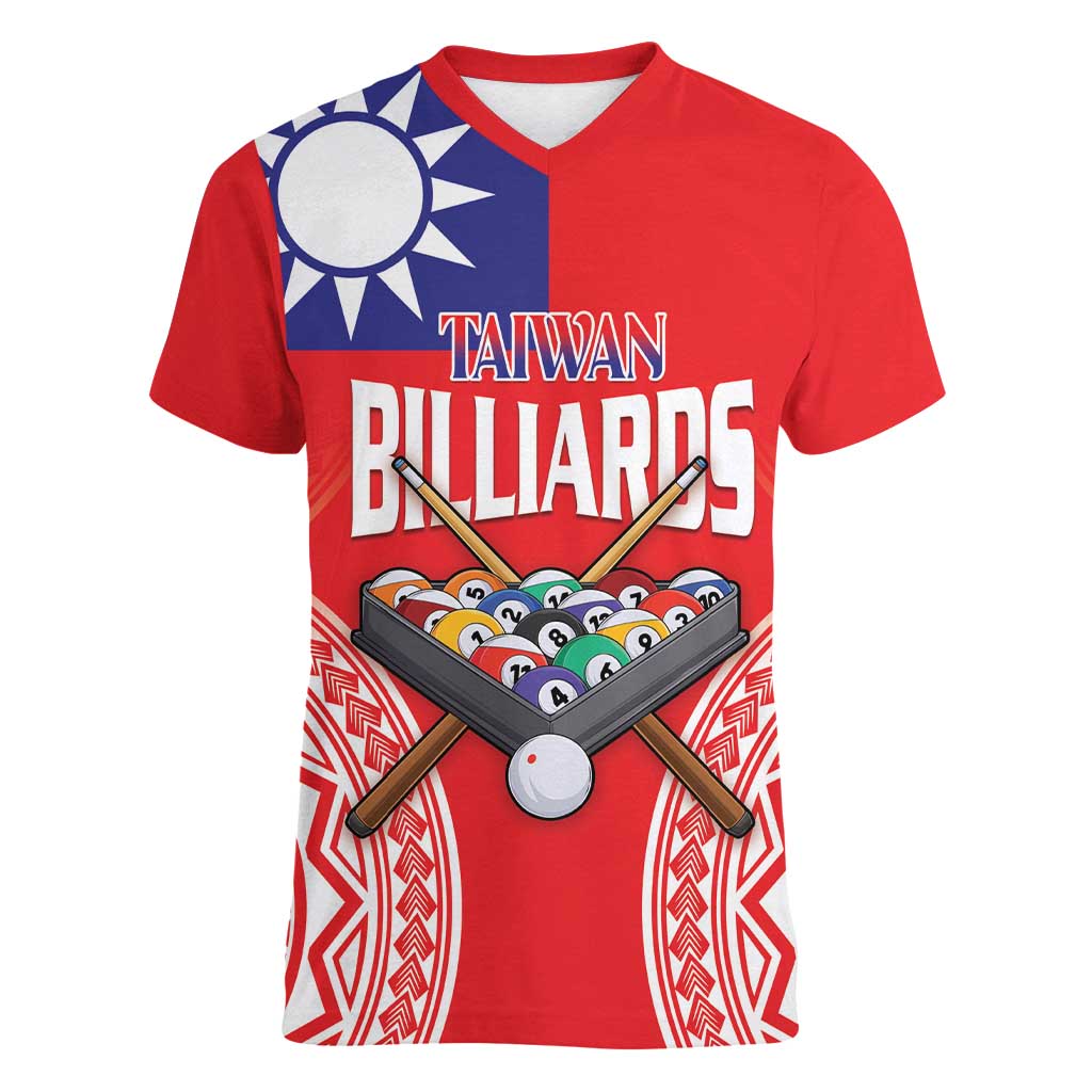 Personalised Taiwan Billiards Women V-Neck T-Shirt Eight-ball Pool Polynesia Tattoo - Polynesian Pride