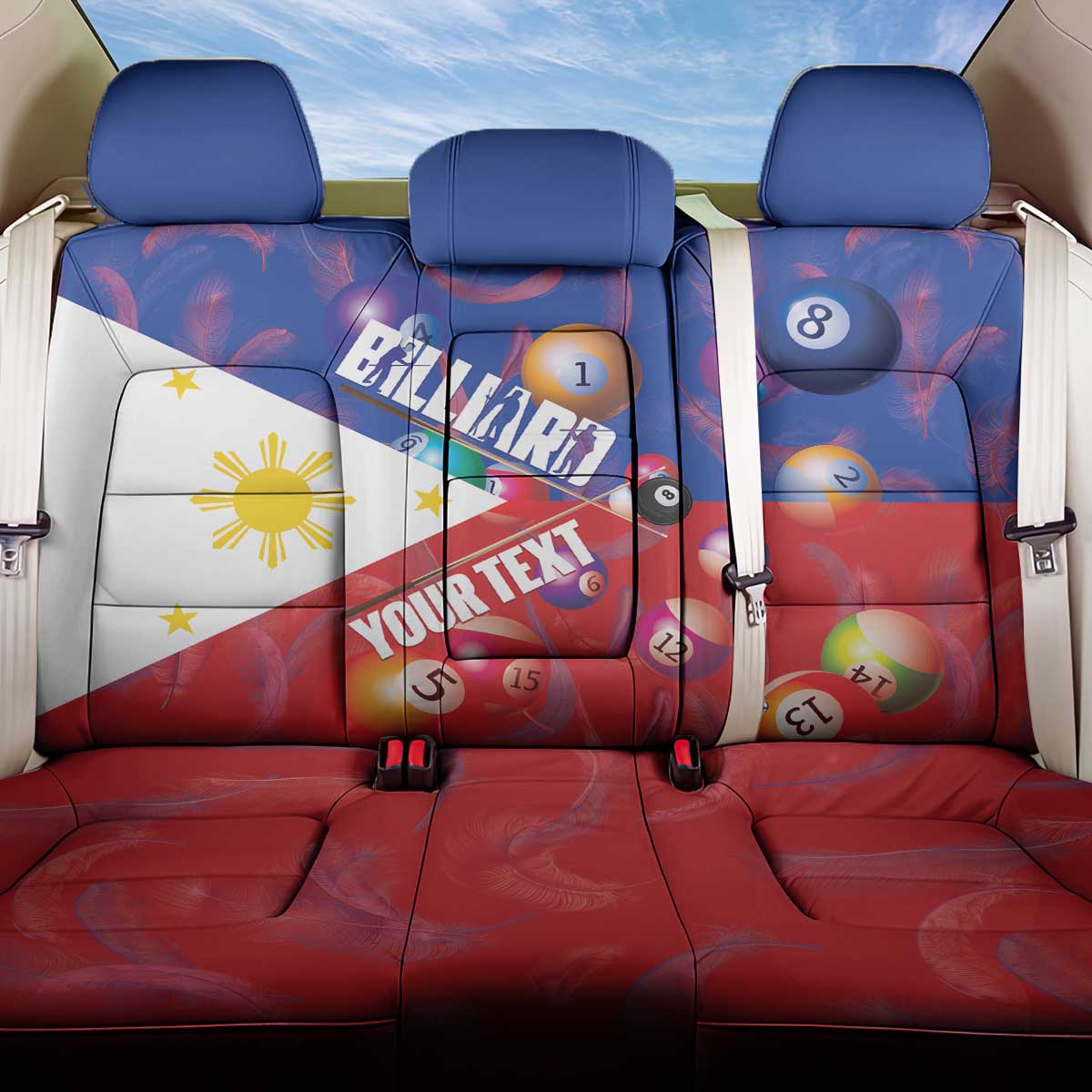 Personalised Philippines Billiards Back Car Seat Cover Cue With Balls Flag Style - Polynesian Pride