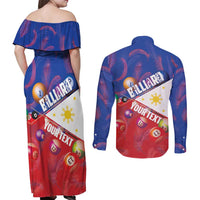 Personalised Philippines Billiards Couples Matching Off Shoulder Maxi Dress and Long Sleeve Button Shirt Cue With Balls Flag Style - Polynesian Pride