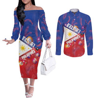 Personalised Philippines Billiards Couples Matching Off The Shoulder Long Sleeve Dress and Long Sleeve Button Shirt Cue With Balls Flag Style - Polynesian Pride