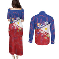 Personalised Philippines Billiards Couples Matching Puletasi and Long Sleeve Button Shirt Cue With Balls Flag Style - Polynesian Pride