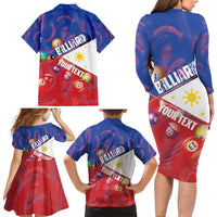Personalised Philippines Billiards Family Matching Long Sleeve Bodycon Dress and Hawaiian Shirt Cue With Balls Flag Style - Polynesian Pride