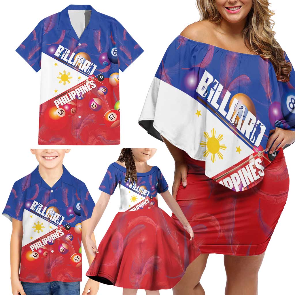 Personalised Philippines Billiards Family Matching Off Shoulder Short Dress and Hawaiian Shirt Cue With Balls Flag Style - Polynesian Pride