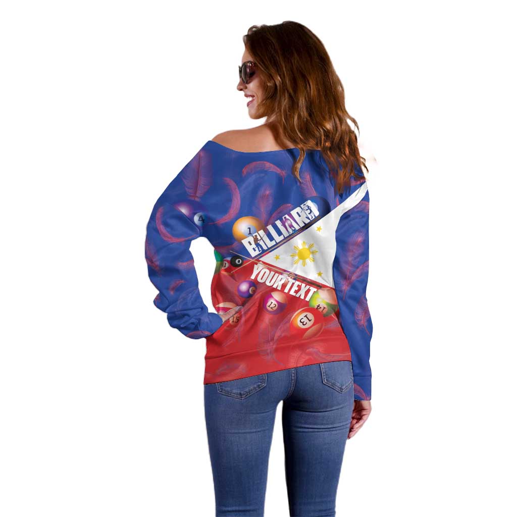 Personalised Philippines Billiards Off Shoulder Sweater Cue With Balls Flag Style - Polynesian Pride