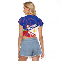 Personalised Philippines Billiards Raglan Cropped T Shirt Cue With Balls Flag Style - Polynesian Pride