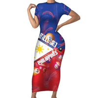 Personalised Philippines Billiards Short Sleeve Bodycon Dress Cue With Balls Flag Style - Polynesian Pride