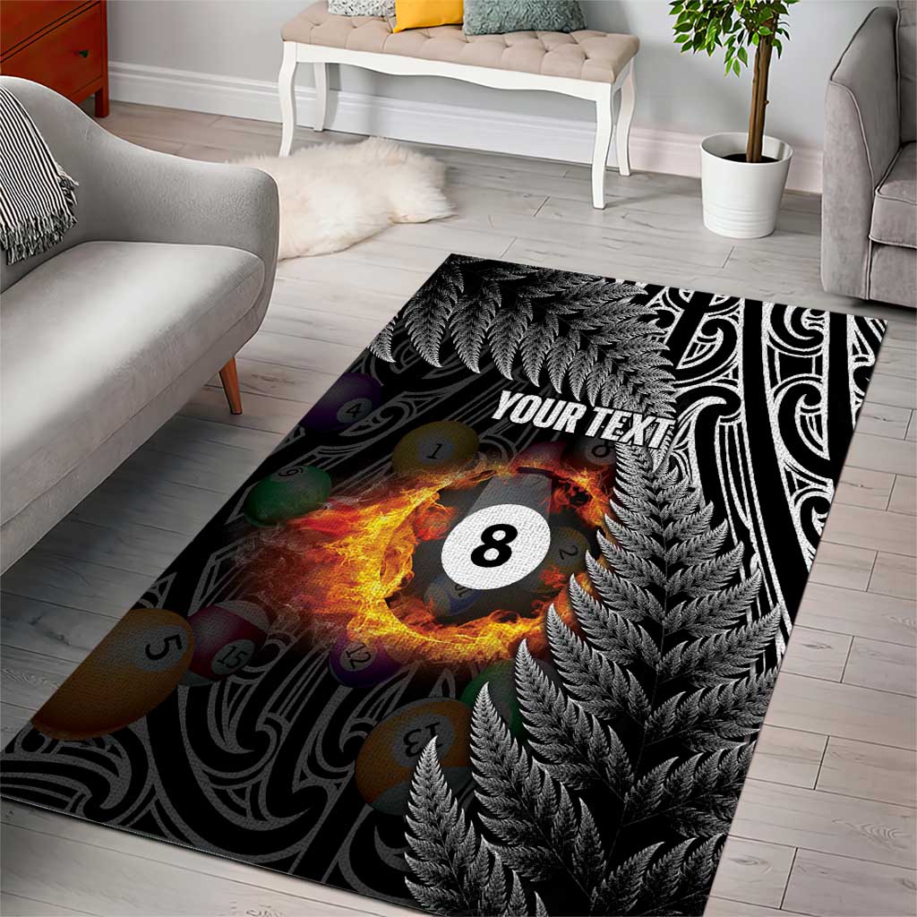 Personalised New Zealand Billiards Area Rug Maori Fern On Fire 8 Ball - Polynesian Pride