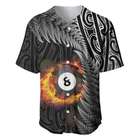 Personalised New Zealand Billiards Baseball Jersey Maori Fern On Fire 8 Ball LT14 Black - Polynesian Pride