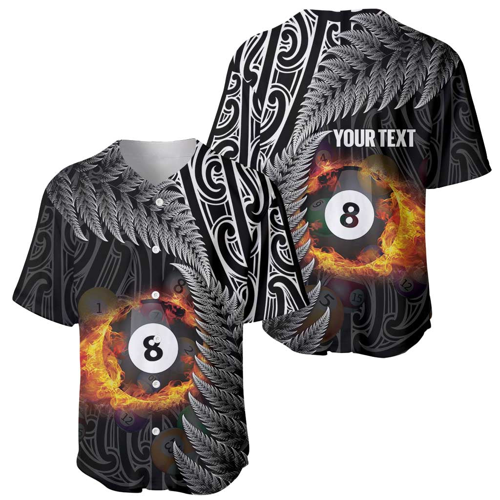Personalised New Zealand Billiards Baseball Jersey Maori Fern On Fire 8 Ball LT14 - Polynesian Pride