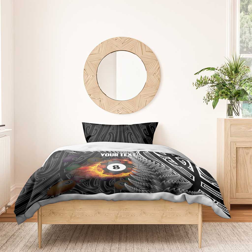 Personalised New Zealand Billiards Bedding Set Maori Fern On Fire 8 Ball - Polynesian Pride