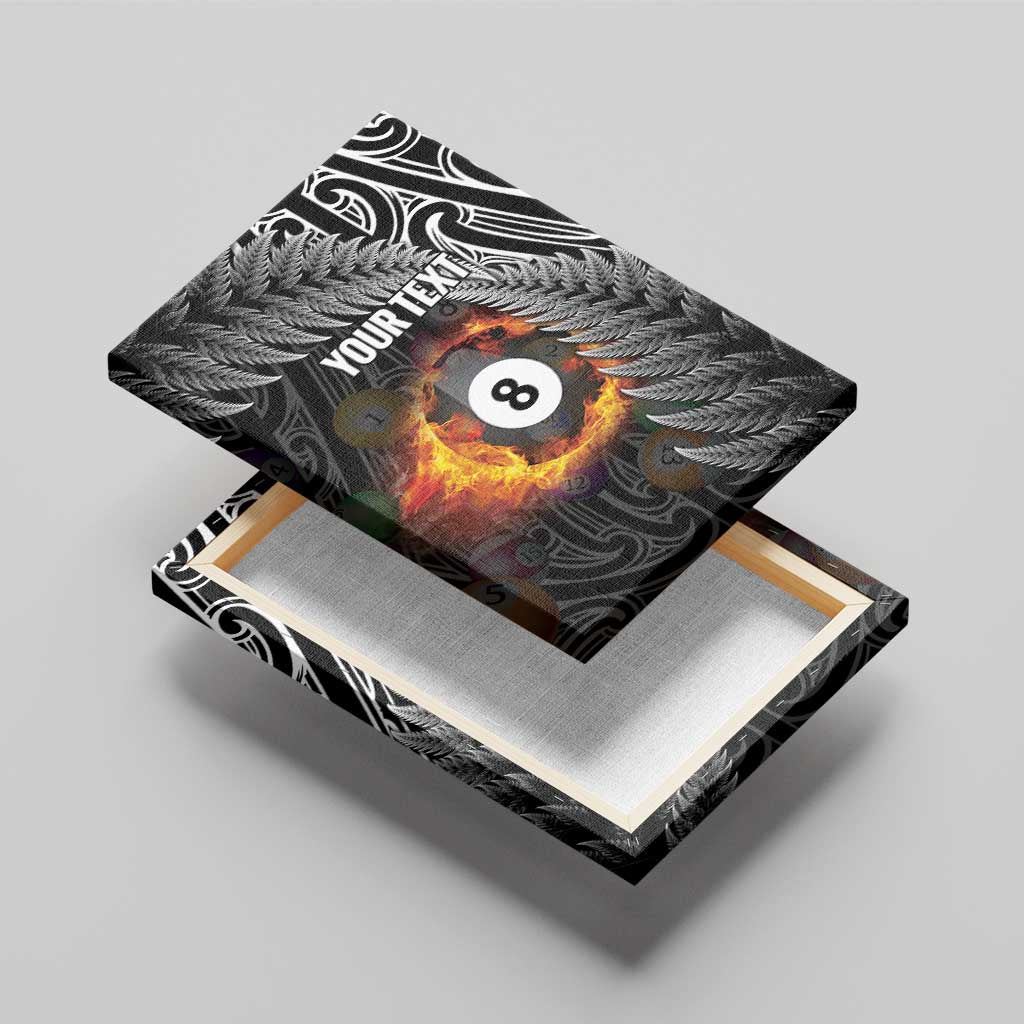 Personalised New Zealand Billiards Canvas Wall Art Maori Fern On Fire 8 Ball - Polynesian Pride