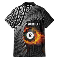 Personalised New Zealand Billiards Family Matching Long Sleeve Bodycon Dress and Hawaiian Shirt Maori Fern On Fire 8 Ball LT14 - Polynesian Pride