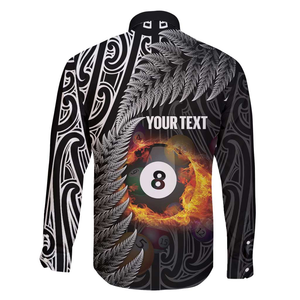 Personalised New Zealand Billiards Family Matching Long Sleeve Bodycon Dress and Hawaiian Shirt Maori Fern On Fire 8 Ball LT14 - Polynesian Pride