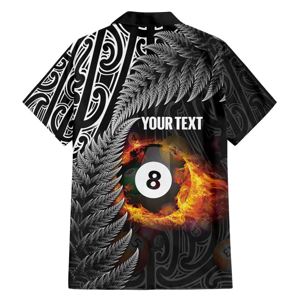 Personalised New Zealand Billiards Family Matching Off Shoulder Short Dress and Hawaiian Shirt Maori Fern On Fire 8 Ball - Polynesian Pride