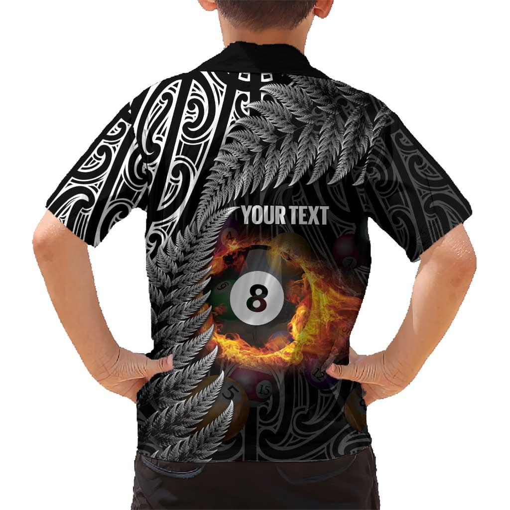 Personalised New Zealand Billiards Family Matching Short Sleeve Bodycon Dress and Hawaiian Shirt Maori Fern On Fire 8 Ball LT14 - Polynesian Pride