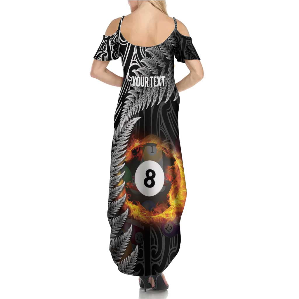Personalised New Zealand Billiards Family Matching Summer Maxi Dress and Hawaiian Shirt Maori Fern On Fire 8 Ball - Polynesian Pride