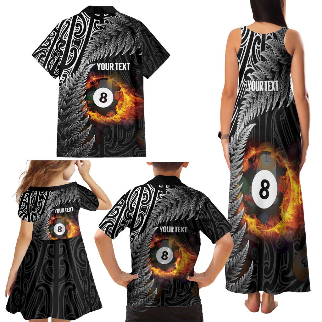 Personalised New Zealand Billiards Family Matching Tank Maxi Dress and Hawaiian Shirt Maori Fern On Fire 8 Ball - Polynesian Pride